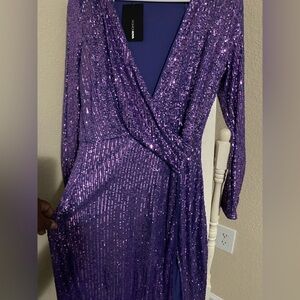 Fashion Nova Sparkling Purple Long Sleeve Dress